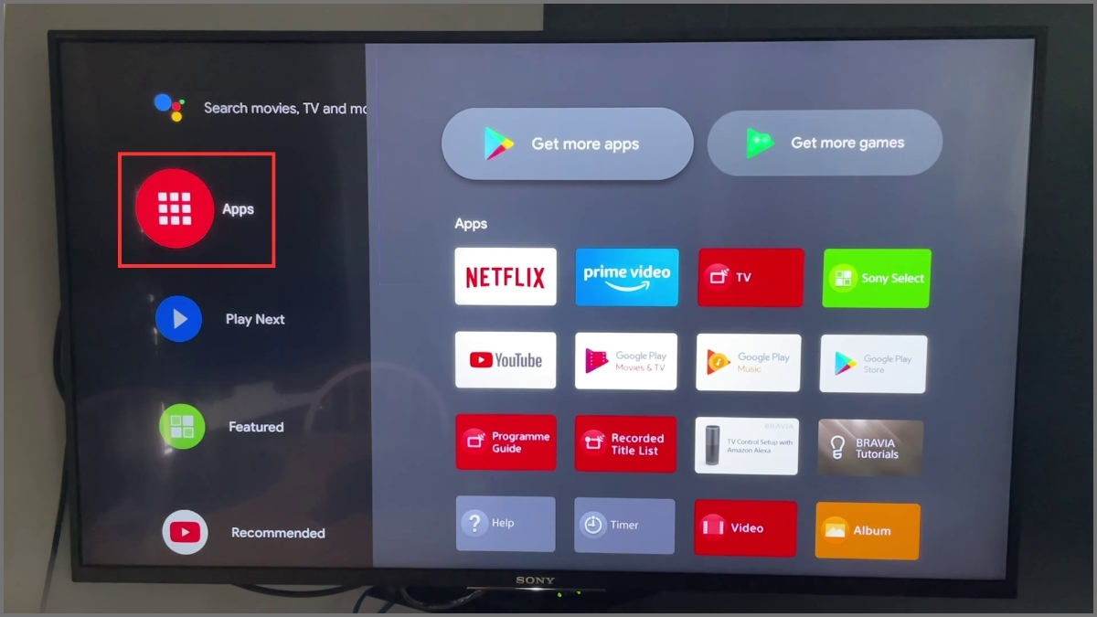 Vào danh sách Apps sửa sự cố tivi sony không vào được youtube.