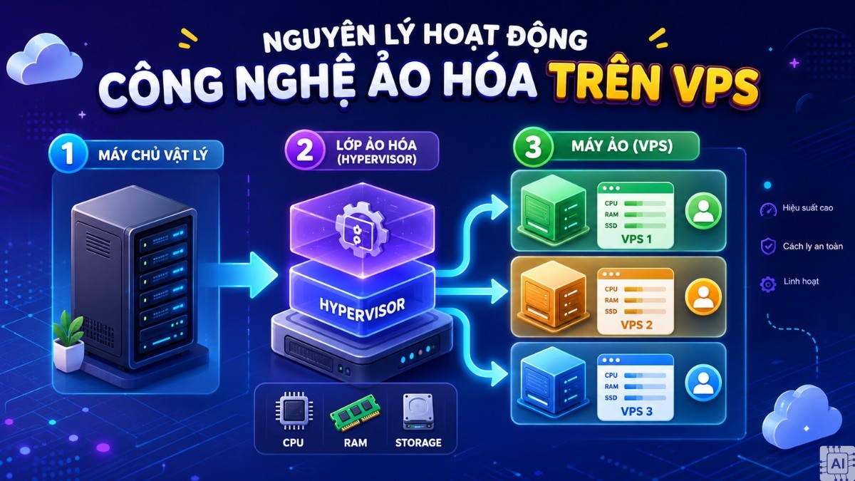 Sơ đồ ảo hóa máy chủ ảo vps là gì và vps là gì.