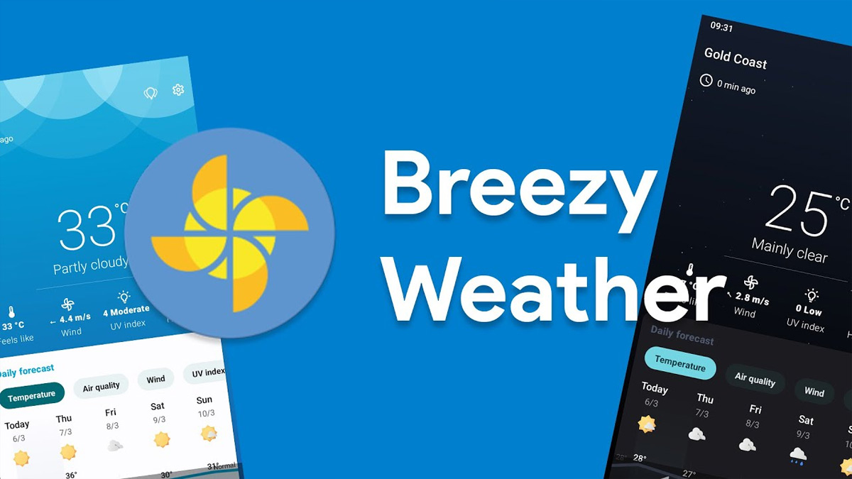 widget tốt nhất cho Android: Giao diện Breezy Weather với dự báo chính xác, đây là một trong những widget đẹp cho Android về thời tiết.