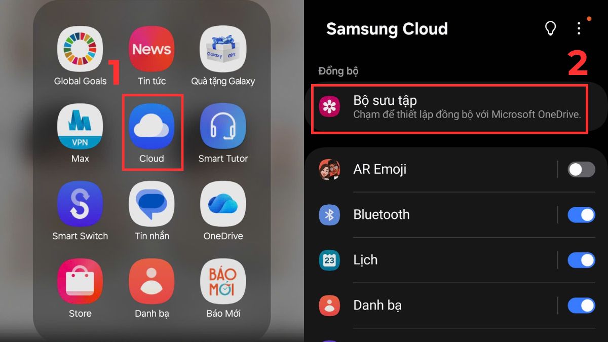 Màn hình ứng dụng Samsung Cloud, phương pháp gián tiếp để dọn dẹp bộ nhớ bằng cách lưu trữ đám mây.
