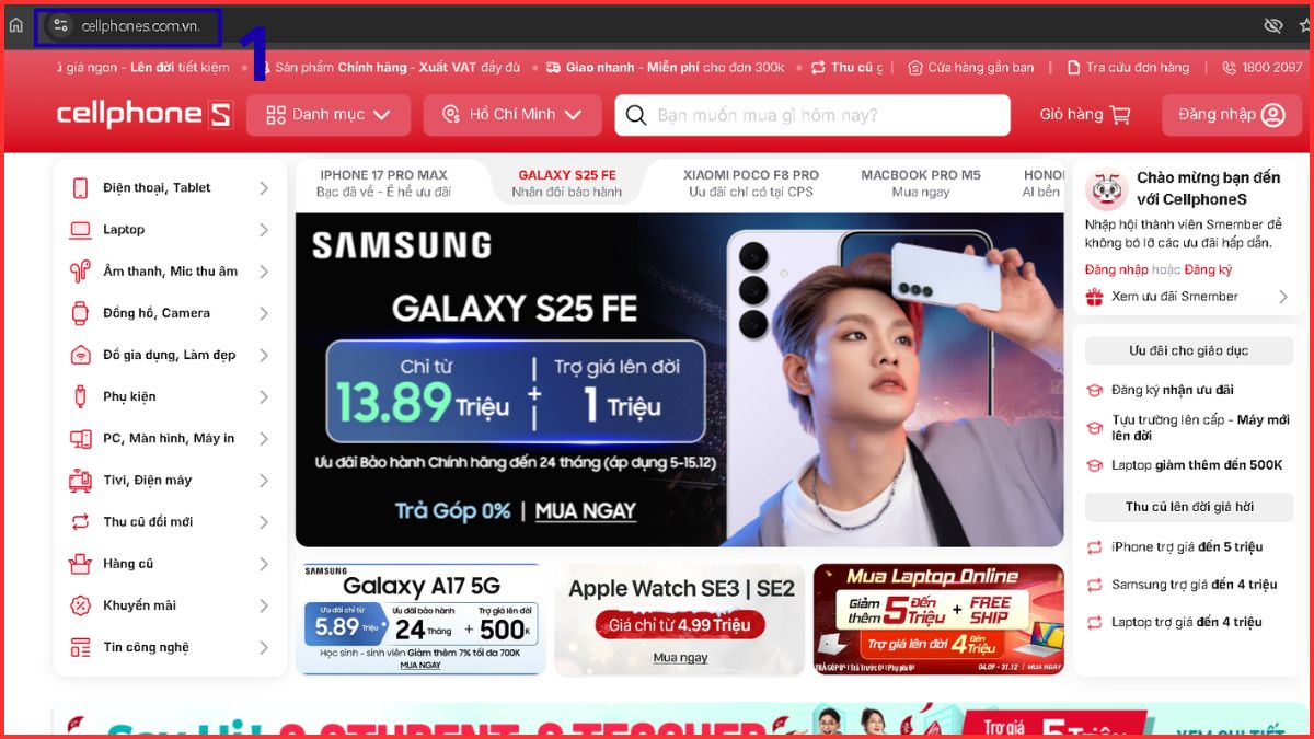 Cách xem cấu hình điện thoại Samsung trực tuyến thông qua hệ thống website CellphoneS.