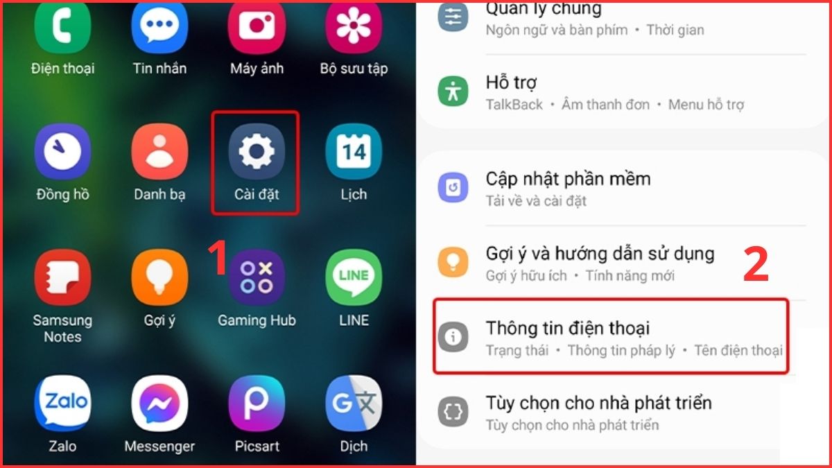 Hướng dẫn cách xem cấu hình trên điện thoại Samsung qua menu Cài đặt.