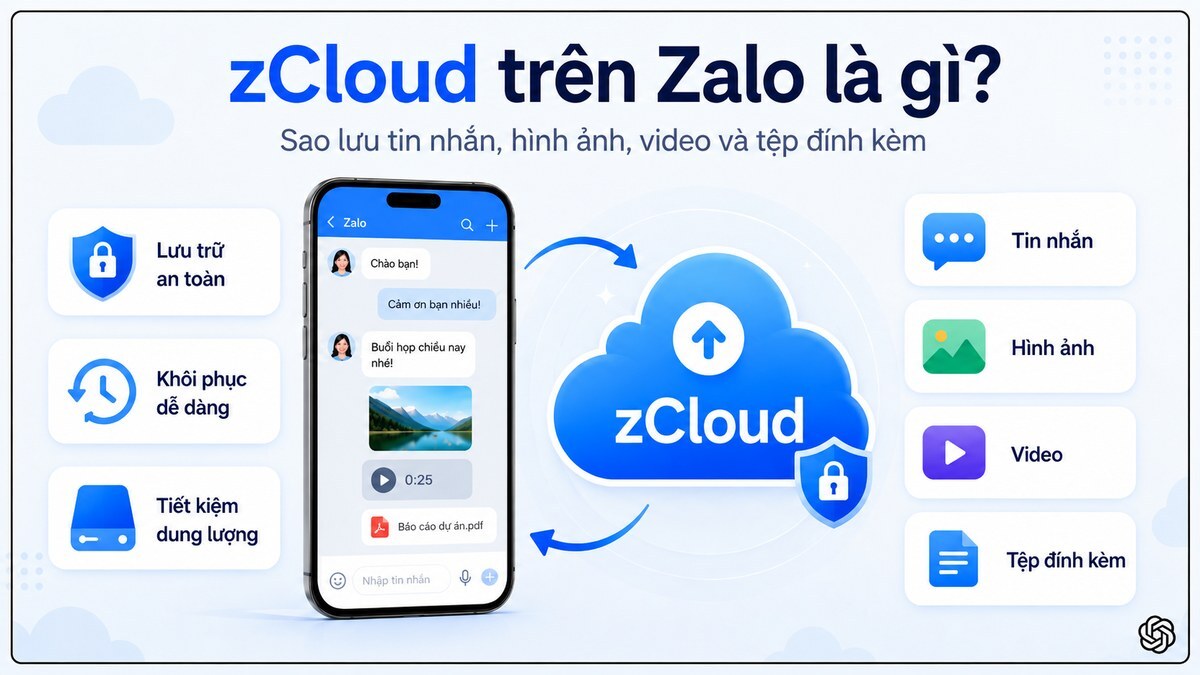 Bảng infographic phân tích chi tiết dịch vụ lưu trữ đám mây zCloud zalo là gì.