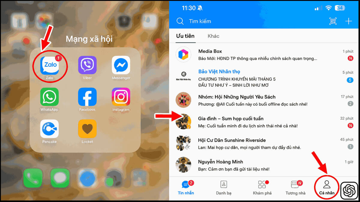Hướng dẫn vào mục cá nhân trên điện thoại để tìm hiểu zCloud là gì.