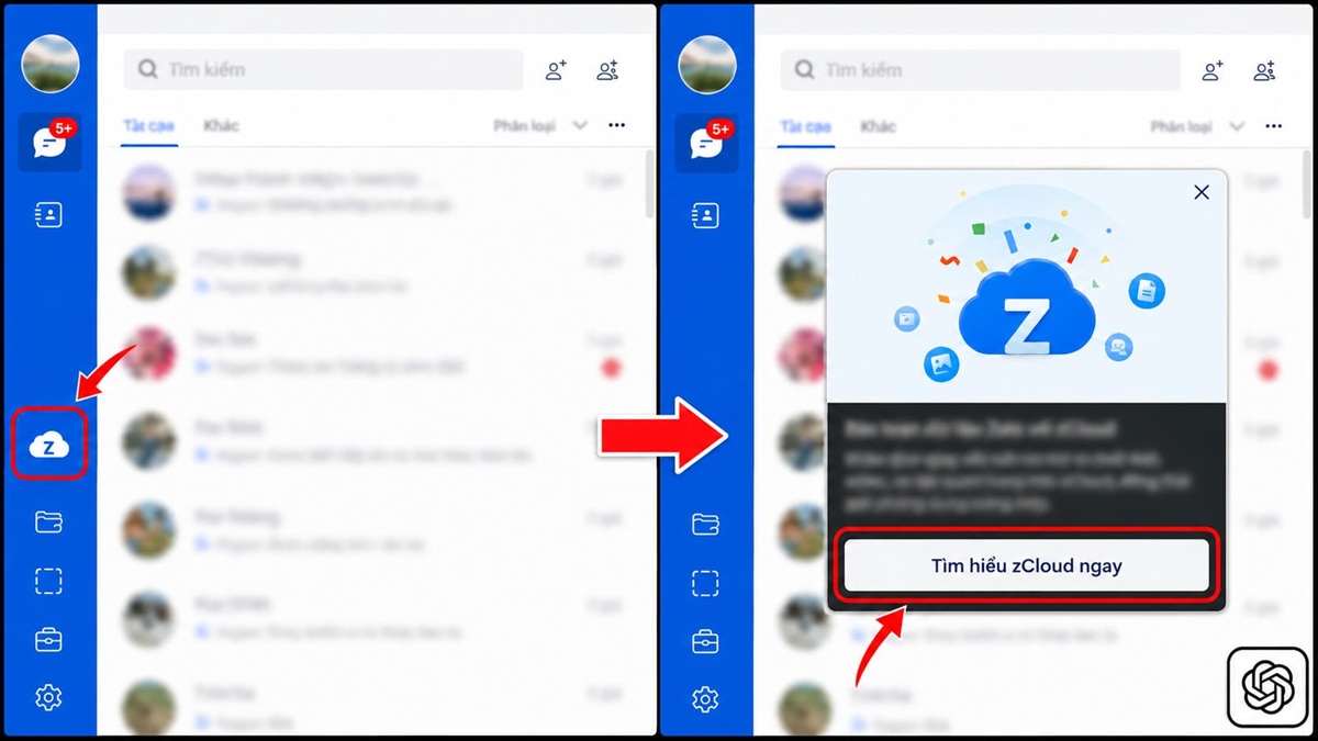 Thao tác trên Zalo PC để tìm hiểu xem tính năng zCloud trên zalo là gì.