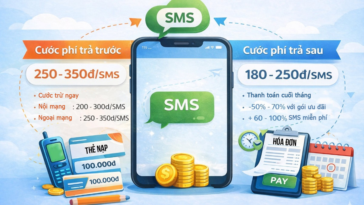 1 tin nhắn SMS bao nhiêu tiền đối với sim trả trước và trả sau?