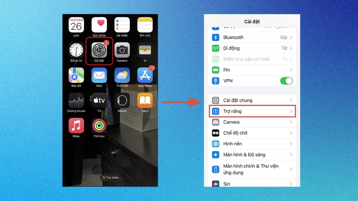 Bật chế độ im lặng trên iPhone bằng tính năng Chạm vào mặt sau bước 1