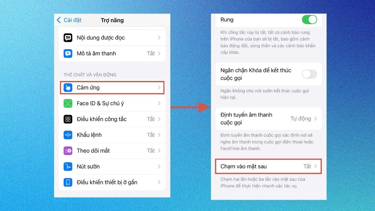 Bật chế độ im lặng trên iPhone bằng tính năng Chạm vào mặt sau bước 2
