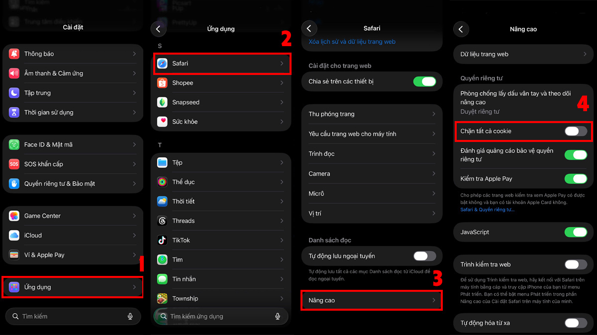Cách bật cookie trên iPhone - Safari