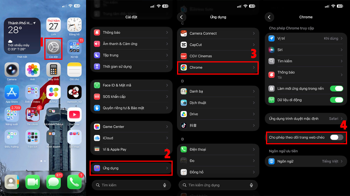 Cách bật cookie trên iPhone - Chrome