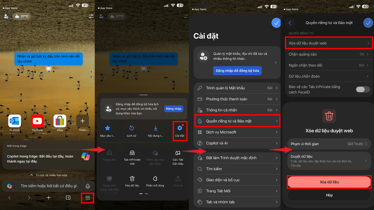 Cách bật cookie trên iPhone - Edge