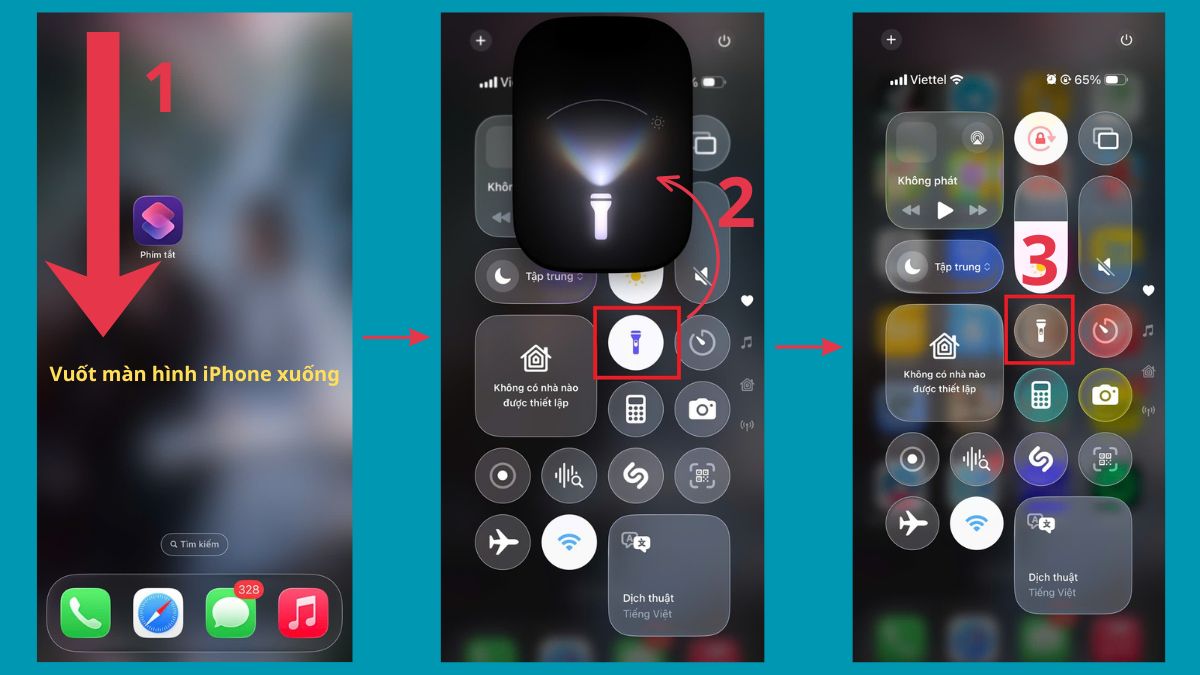 Cách bật đèn pin iPhone từ Trung tâm điều khiển