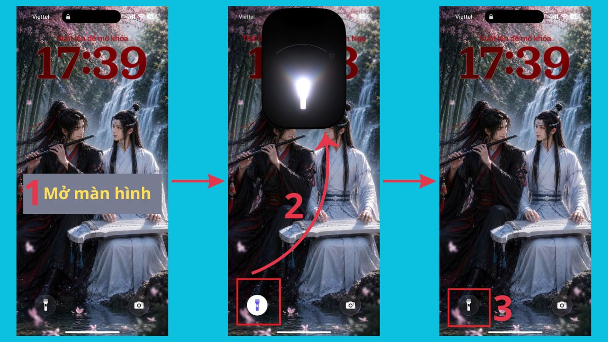 Cách bật đèn pin iPhone từ Màn hình khóa