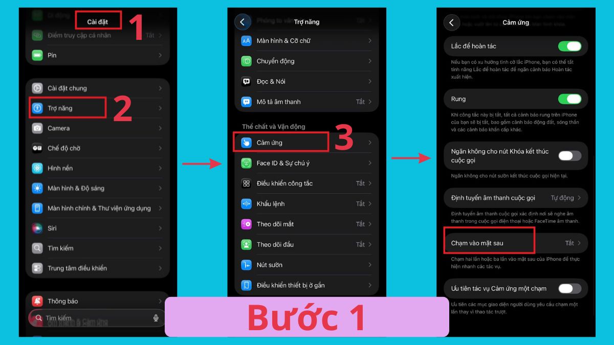 Cách bật đèn pin iPhone bằng tính năng Chạm vào mặt sau bước 1