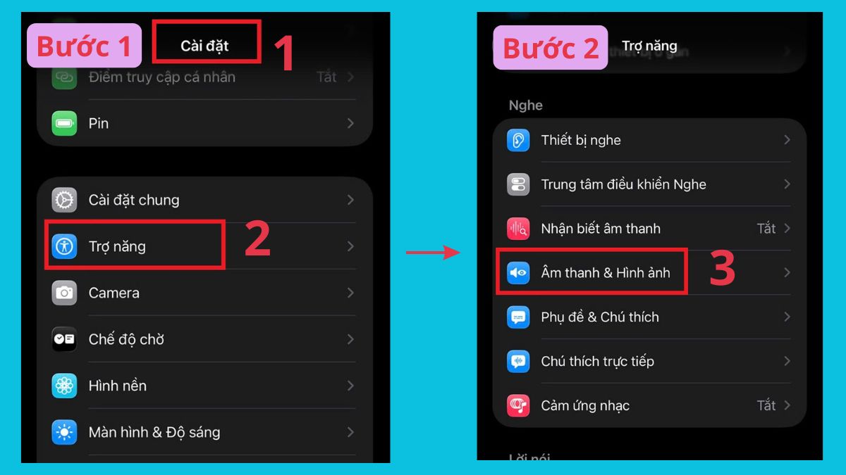 Cách bật đèn pin iPhone khi có thông báo bước 1, 2