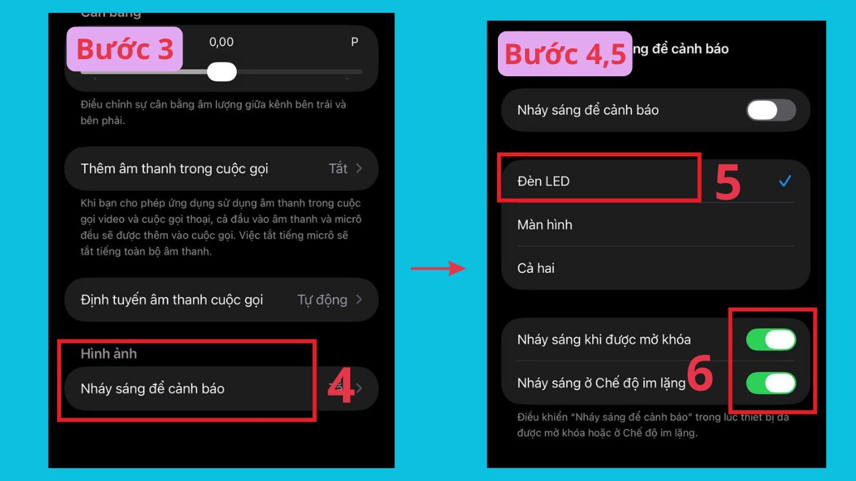 Cách bật đèn pin iPhone khi có thông báo bước 3, 4, 5