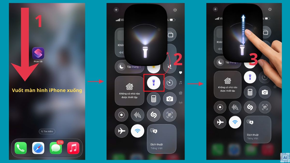 Cách bật đèn pin iPhone - Thay đổi các mức độ sáng