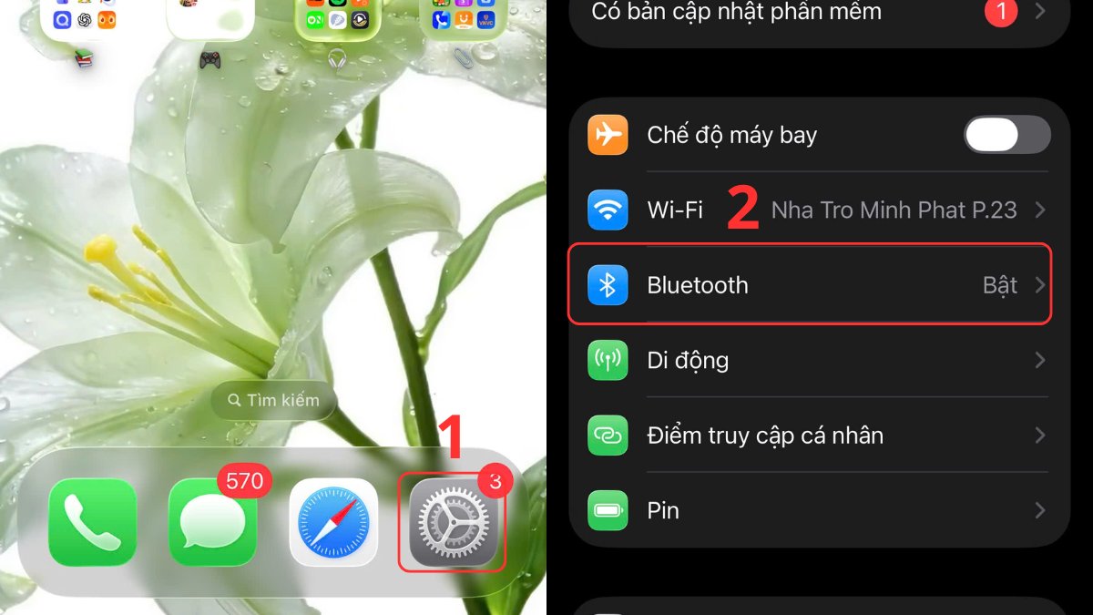 Cách check Airpod qua khả năng đồng bộ bước 1, 2