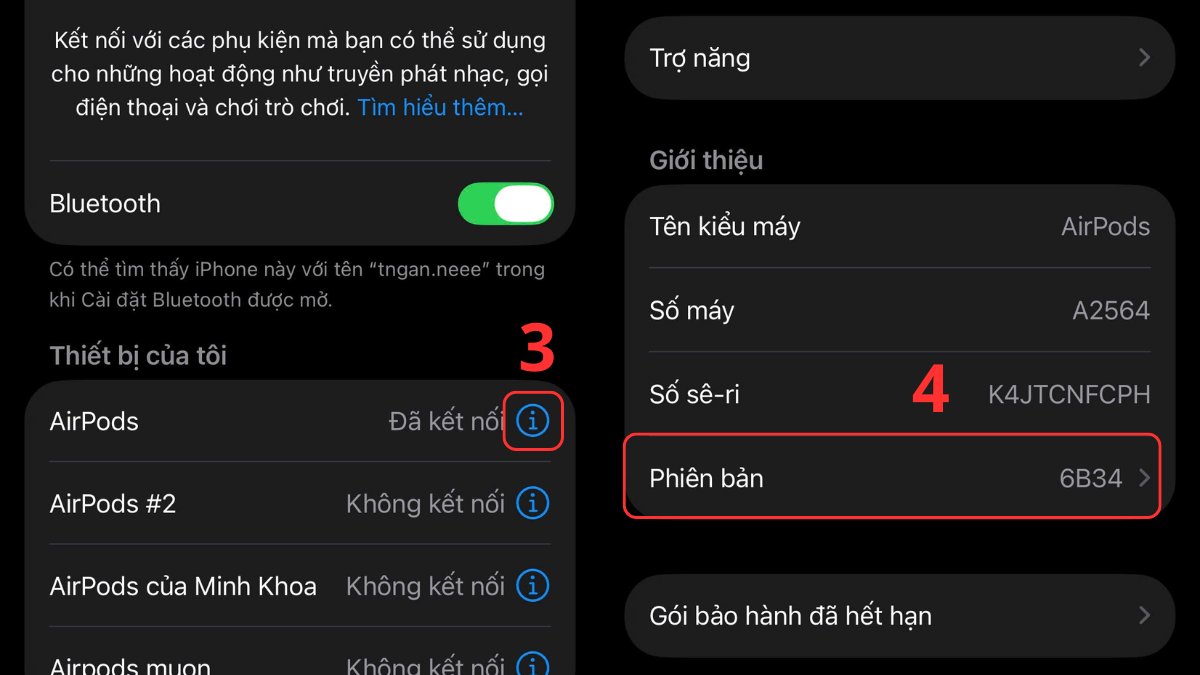 Cách check Airpod qua khả năng đồng bộ bước 3, 4