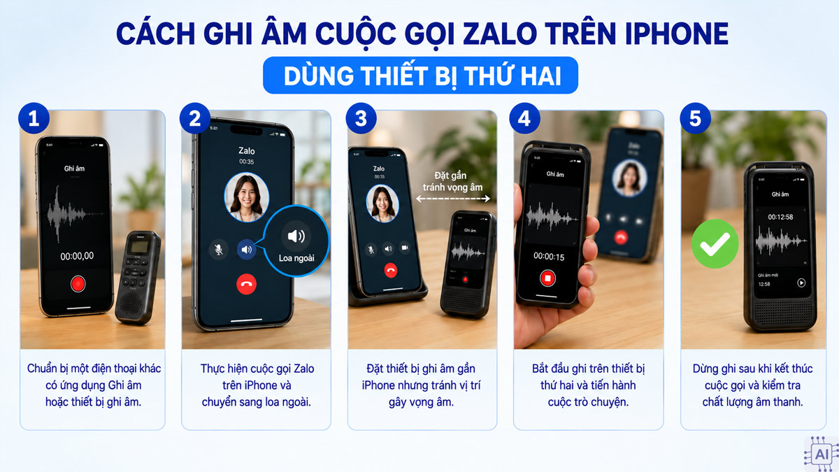 Cách ghi âm cuộc gọi Zalo trên iPhone - Dùng thiết bị thứ 2