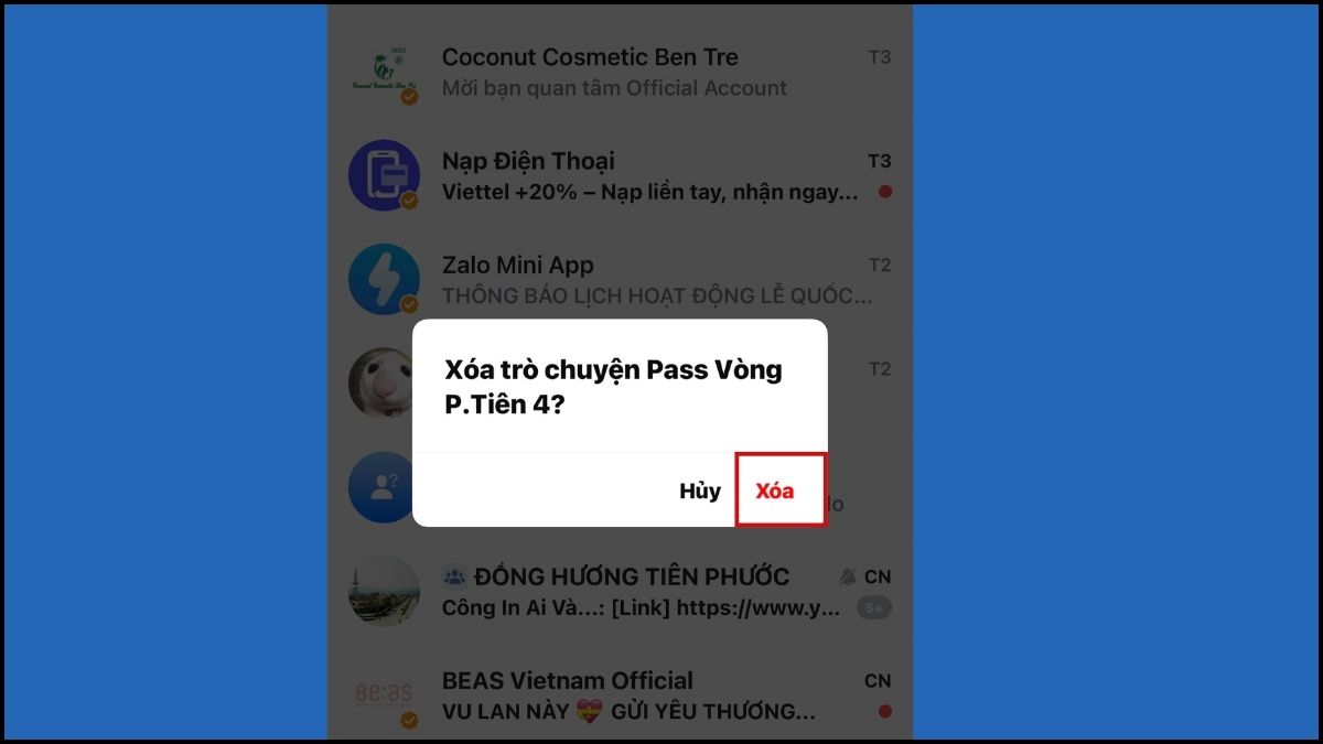 Cách giải phóng dung lượng Zalo trên iPhone - Xóa cuộc trò chuyện bước 3