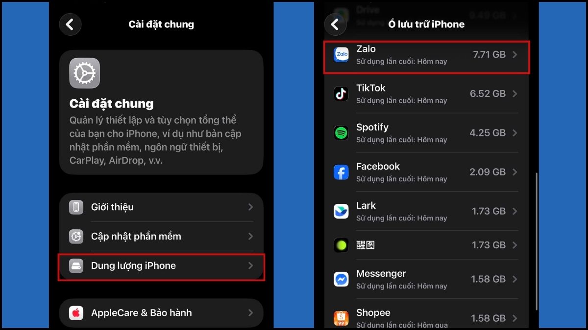 Cách giải phóng dung lượng Zalo trên iPhone - Kiểm tra dung lượng Zalo bước 2