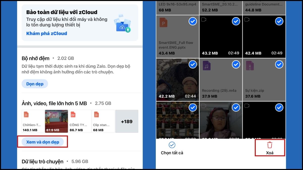 Cách giải phóng dung lượng Zalo trên iPhone - Quản lý và xóa file media bước 3