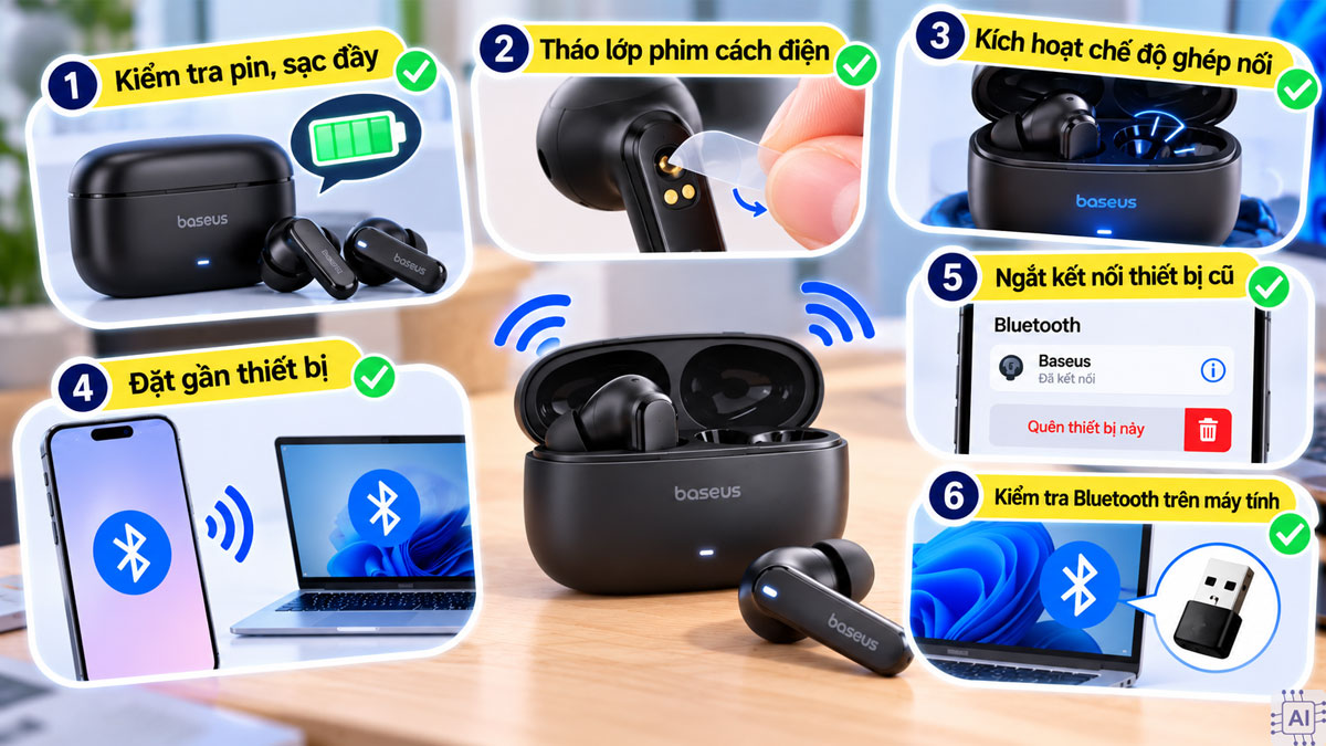 Cách kết nối tai nghe Baseus - Chuẩn bị