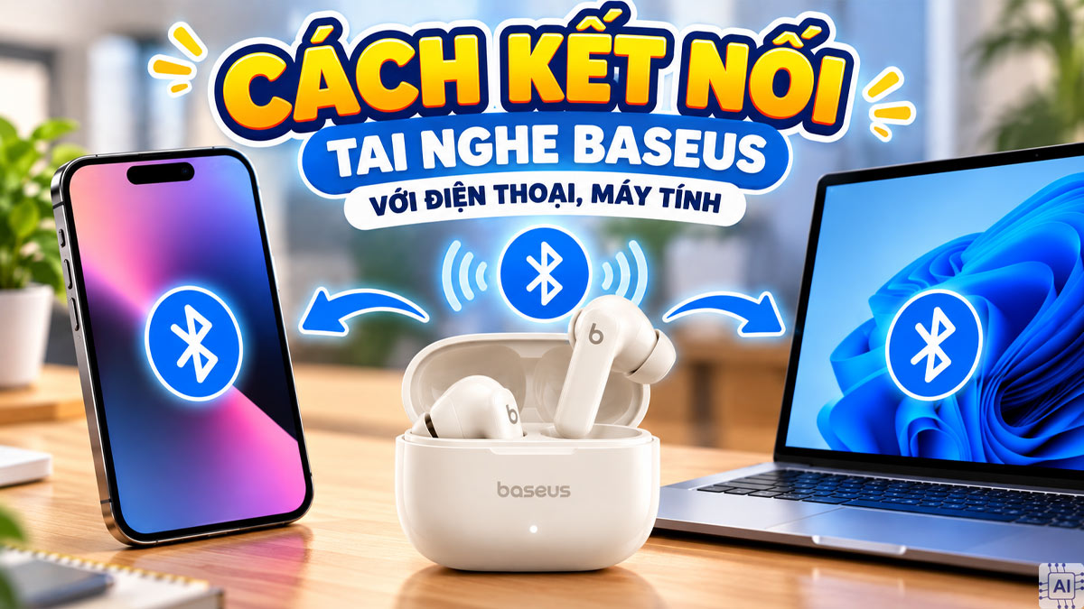 Cách kết nối tai nghe Baseus với điện thoại, máy tính