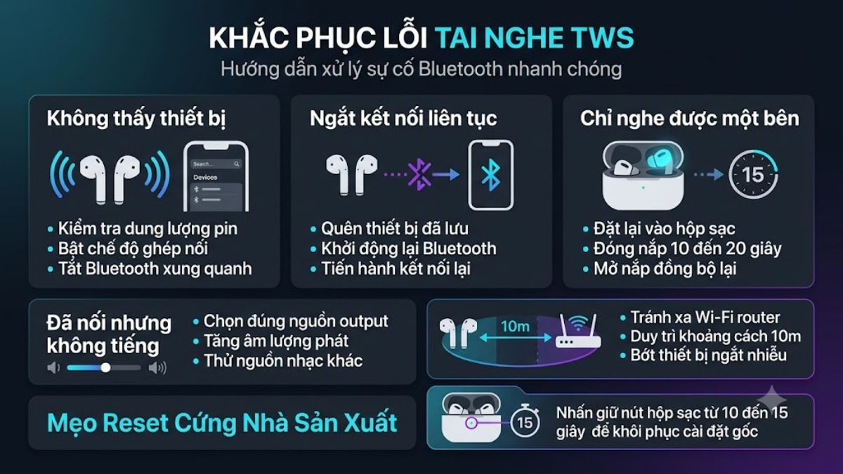 Cách kết nối tai nghe TWS và khắc phục lỗi