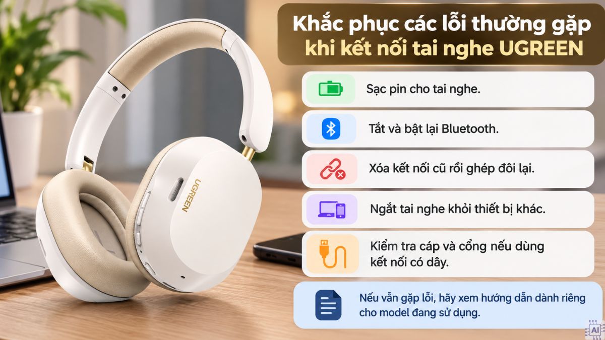Cách kết nối tai nghe Ugreen và khắc phục lỗi thường gặp