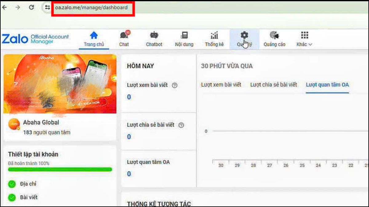 Cách lấy link Zalo từ OA ID bước 1