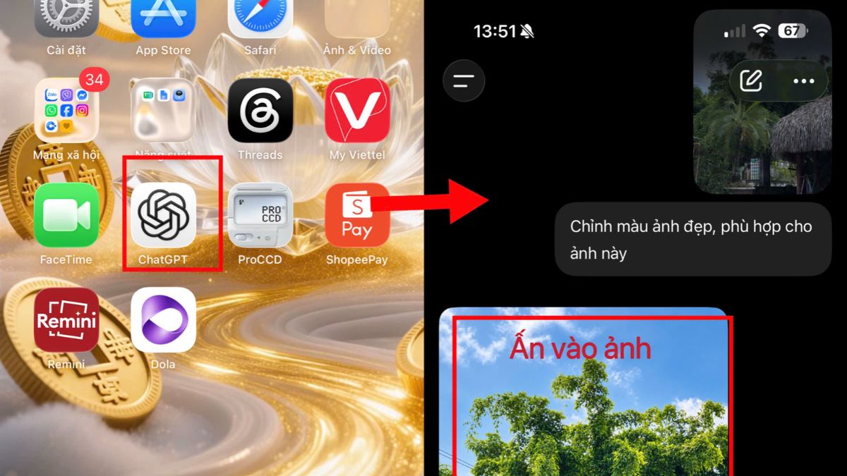 Cách tải ảnh từ ChatGPT về điện thoại - Lưu trực tiếp bước 1, 2