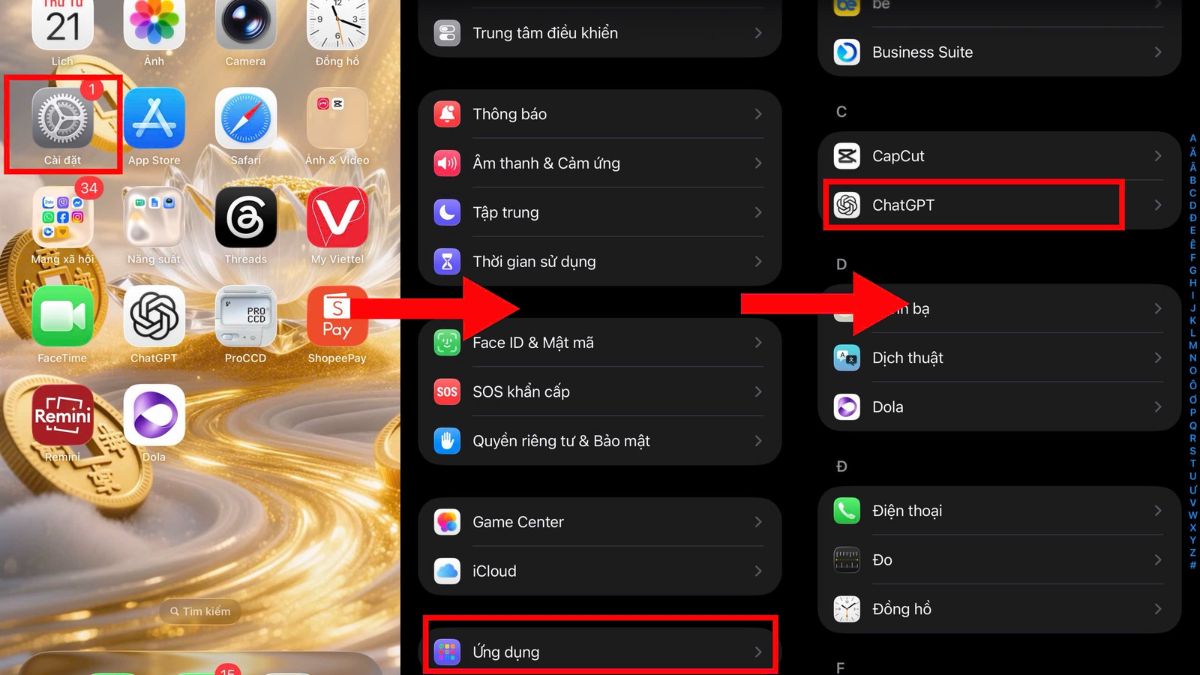 Cách tải ảnh từ ChatGPT về điện thoại - Cấp quyền truy cập bộ nhớ trên iOS bước 1, 2