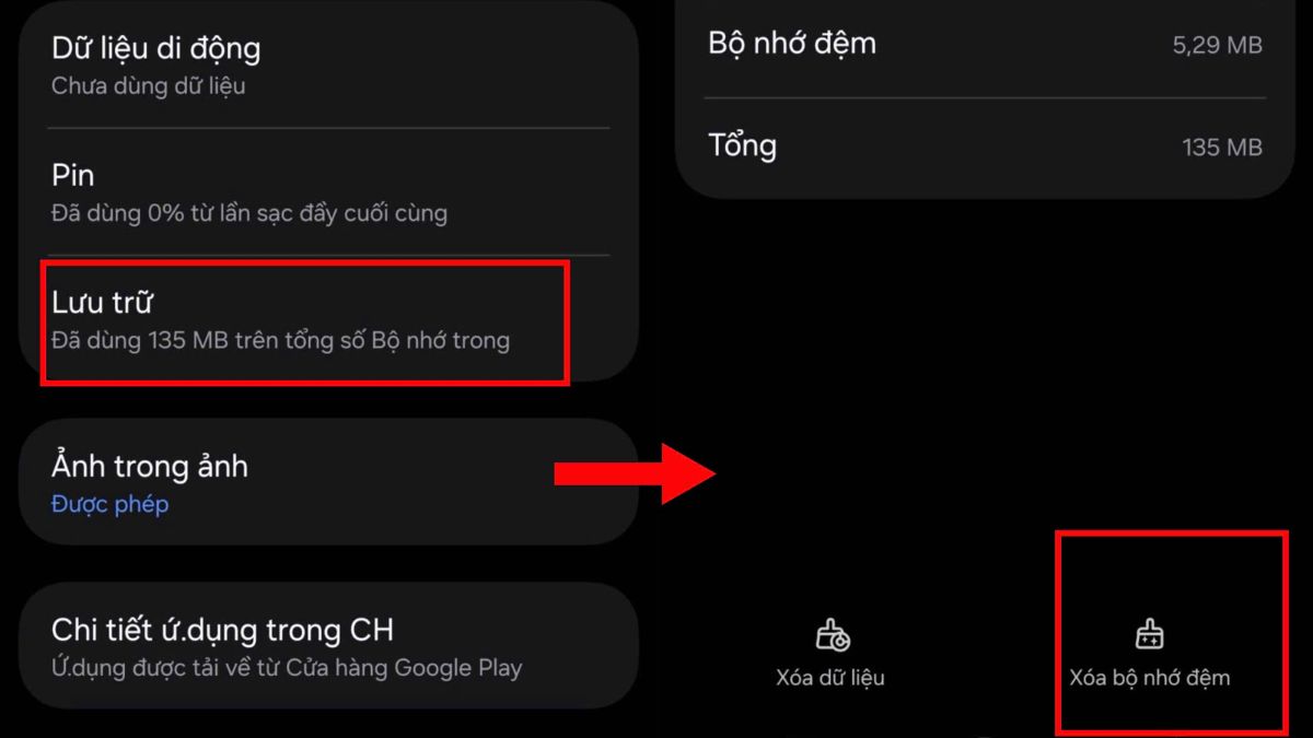 Cách tải ảnh từ ChatGPT về điện thoại - Xóa bộ nhớ đêm trên Android bước 2, 3