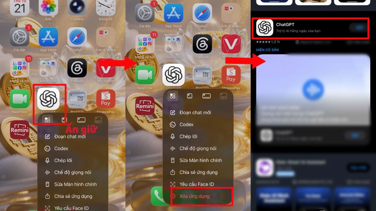 Cách tải ảnh từ ChatGPT về điện thoại - Xóa bộ nhớ đêm trên iOS bước 2, 3