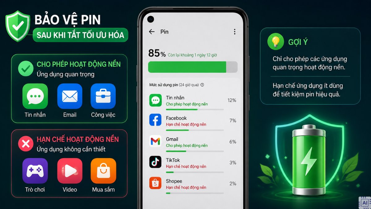 Lưu ý sau khi áp dụng cách tắt chế độ tối ưu hóa trên OPPO - Quản lý ứng dụng chạy ngầm