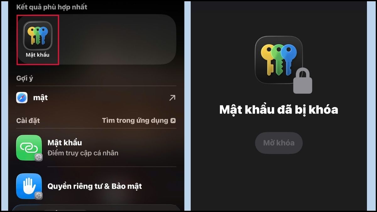 Cách xem mật khẩu đã lưu trên iPhone qua ứng dụng Mật khẩu bước 1