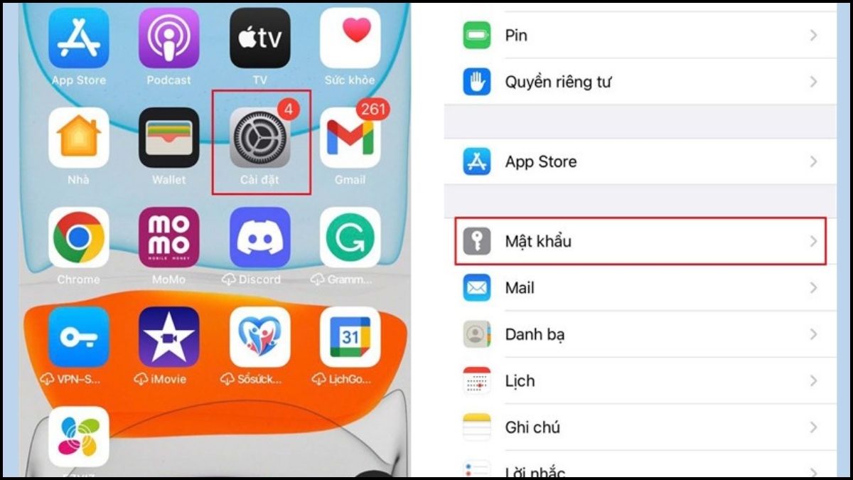 Cách xem mật khẩu đã lưu trên iPhone qua Cài đặt bước 1