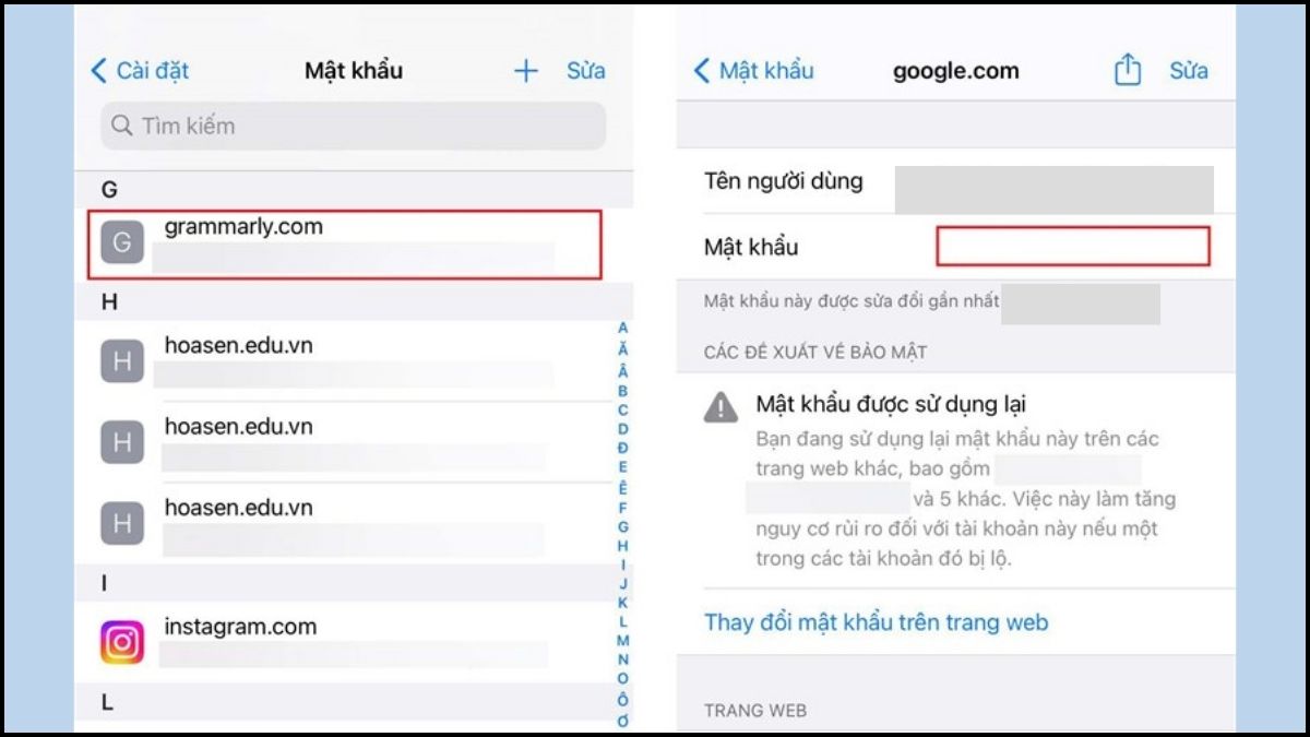 Cách xem mật khẩu đã lưu trên iPhone qua Cài đặt bước 3