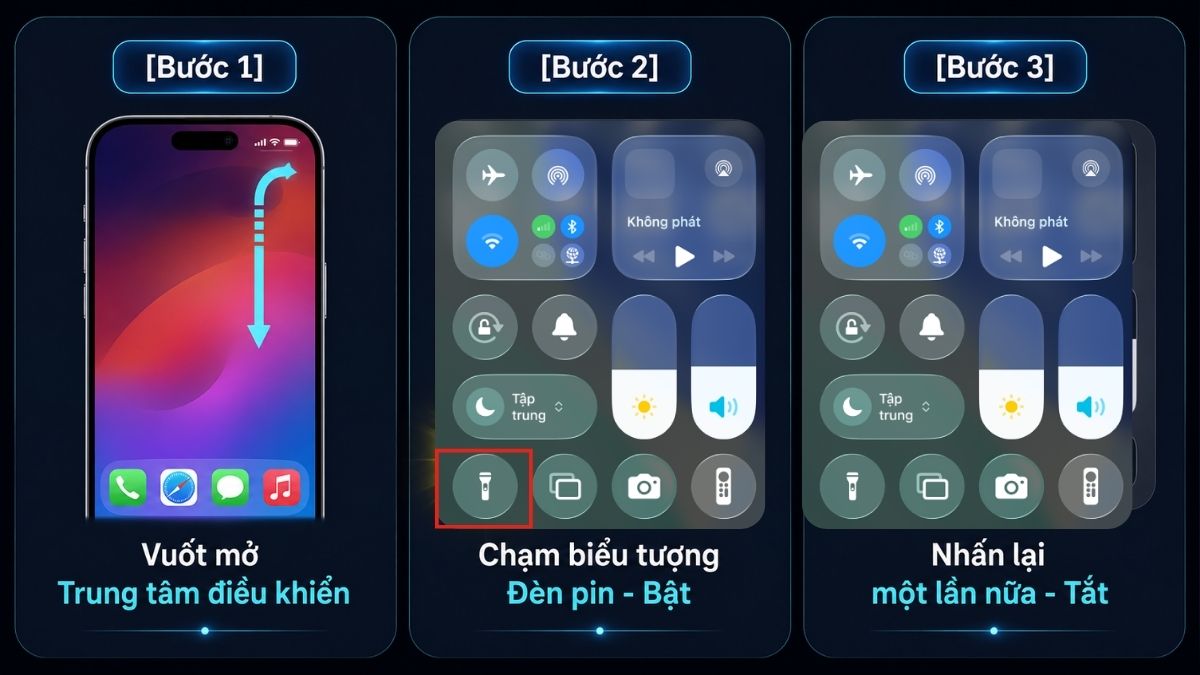 Cách cài đặt đèn pin iPhone từ Trung tâm điều khiển