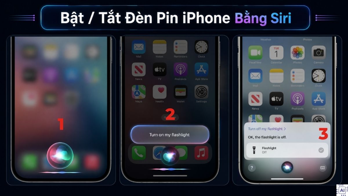 Cách cài đặt đèn pin iPhone - Ra lệnh cho Siri