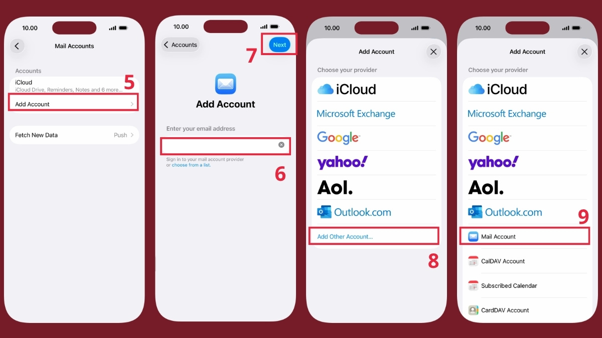 Cài đặt mail Viettel trên điện thoại - Email Client bước 2, 3, 4