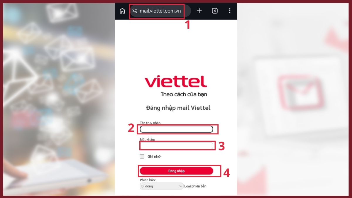 Cài đặt mail Viettel trên điện thoại - Đăng nhập qua Webmail