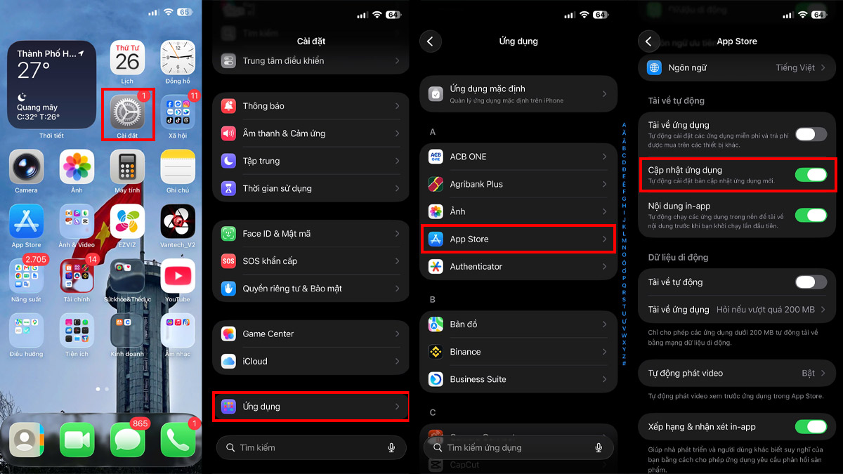 Cập nhật ứng dụng trên iPhone tự động