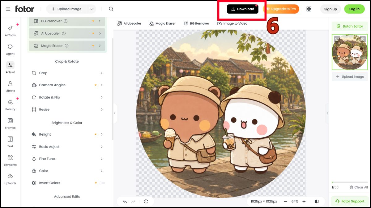 Cắt ảnh hình tròn online trên Fotor bước 6, 7