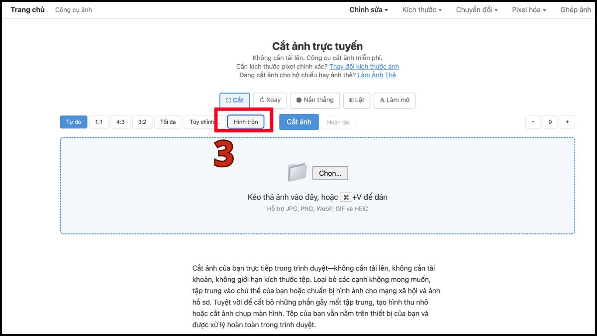 Cắt ảnh hình tròn miễn phí với PhiliApp bước 3