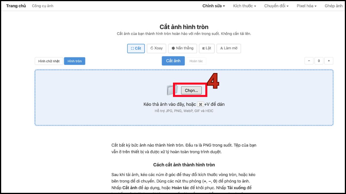 Cắt ảnh hình tròn miễn phí với PhiliApp bước 4
