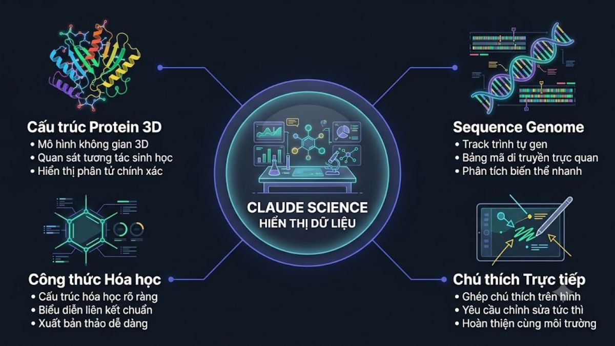 Tính năng của Claude Science - Hiển thị dữ liệu trực quan