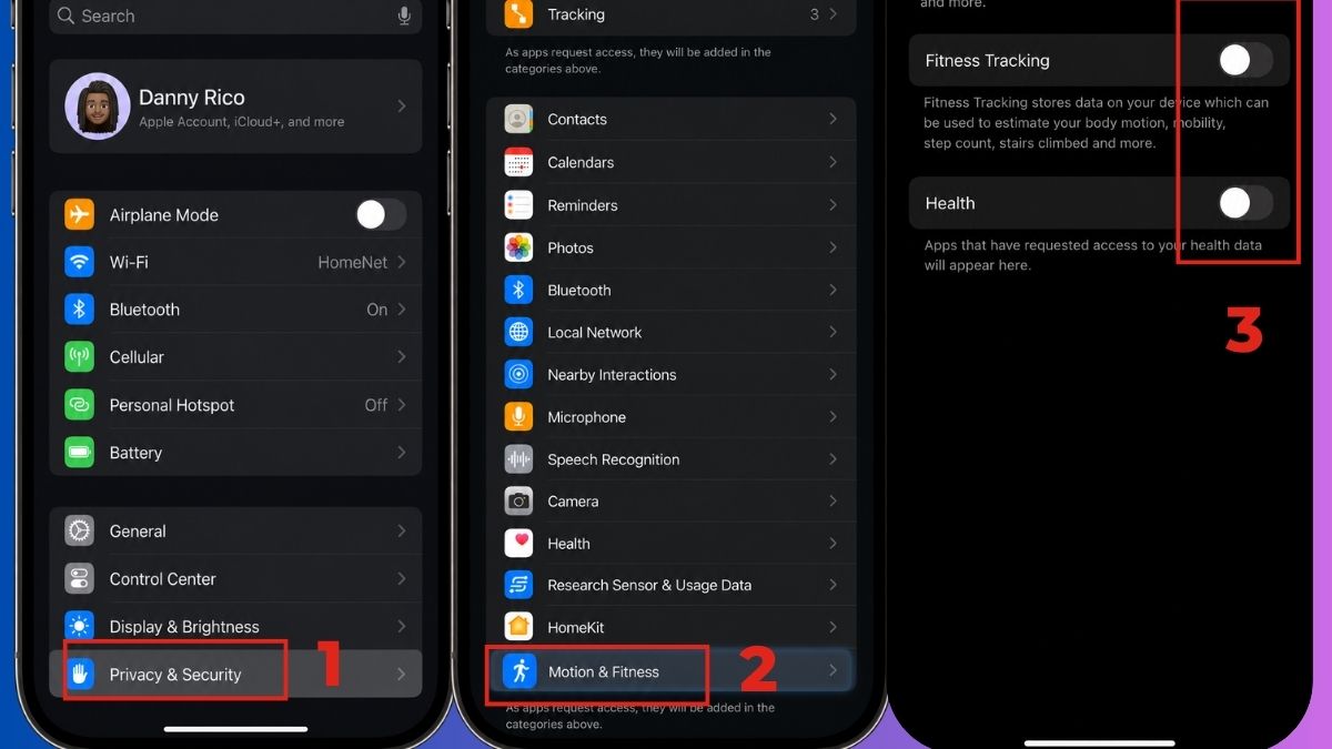 Đếm bước chân trên iPhone - Kích hoạt trong phần Cài đặt